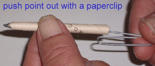 using a paperclip to push-out a tortillion tip